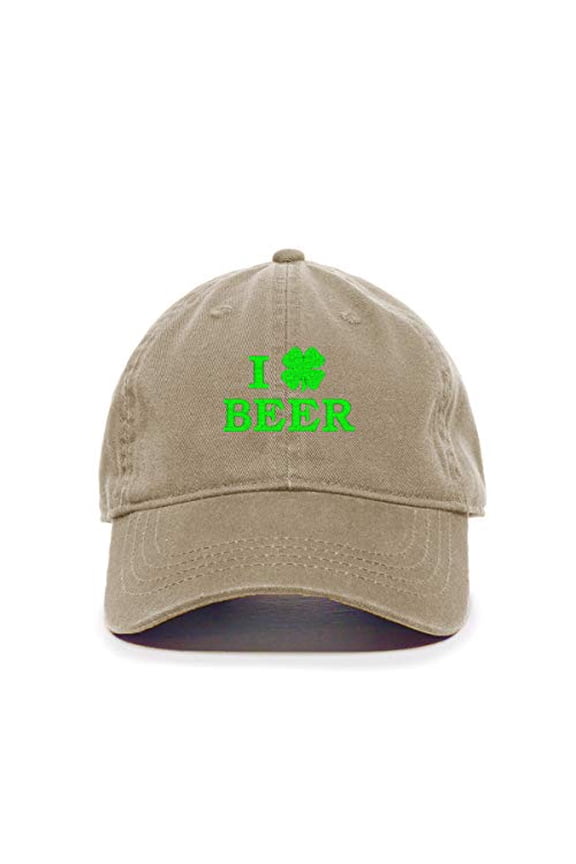 I Shamrock Beer Baseball Cap Embroidered Cotton Adjustable Dad Hat Khaki