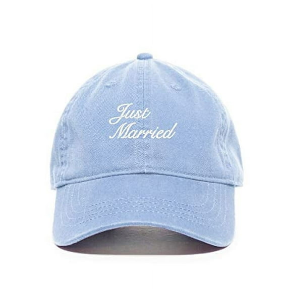 Tech Design Just Married Baseball Cap Embroidered Cotton Adjustable Dad Hat Light Blue
