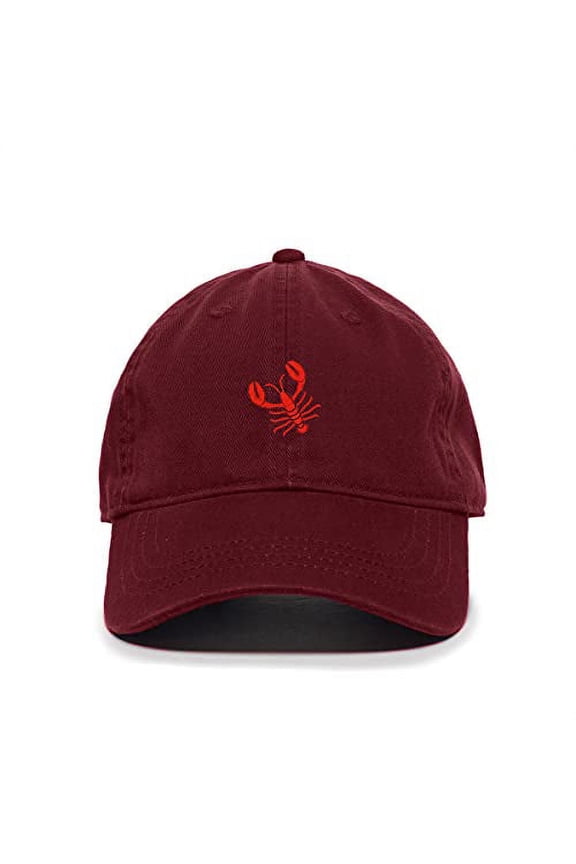 Lobster Baseball Cap Embroidered Cotton Adjustable Dad Hat Burgundy