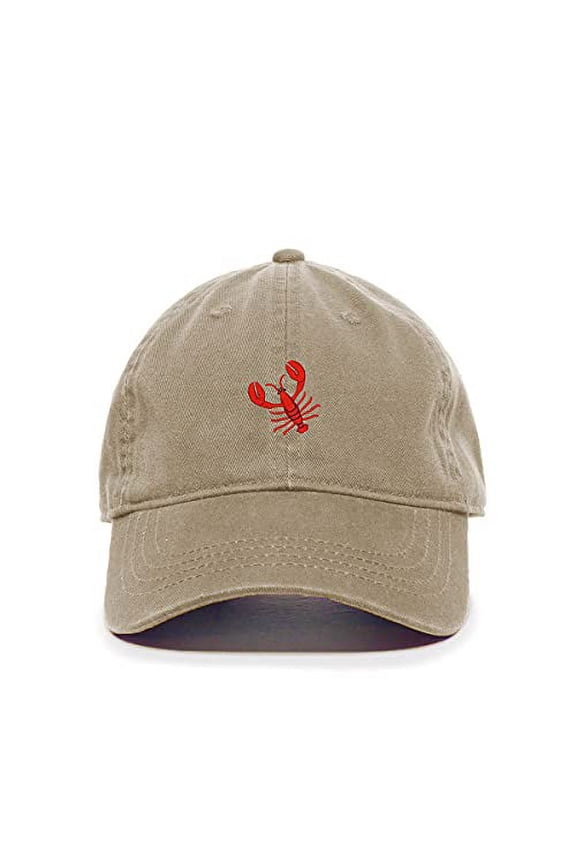 Lobster Baseball Cap Embroidered Cotton Adjustable Dad Hat Khaki