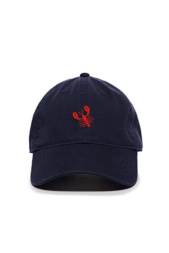 Lobster Baseball Cap Embroidered Cotton Adjustable Dad Hat Navy