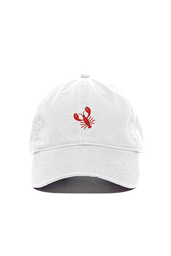 Lobster Baseball Cap Embroidered Cotton Adjustable Dad Hat White
