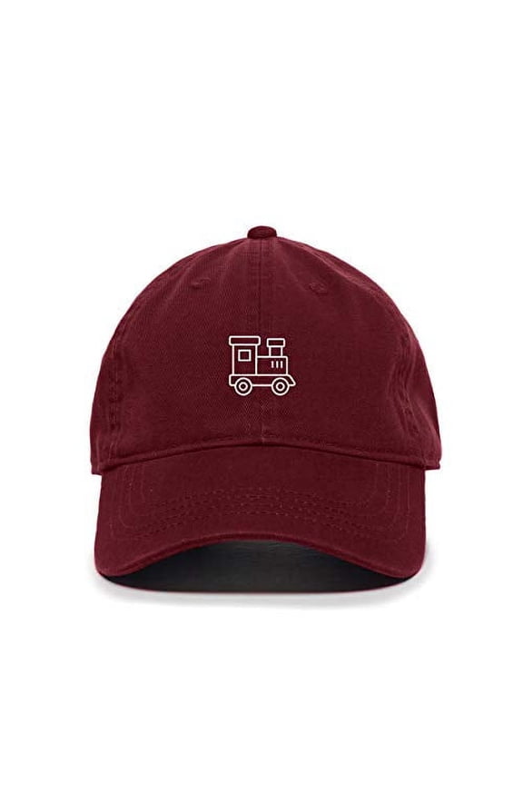 Locomotive Baseball Cap Embroidered Cotton Adjustable Dad Hat Burgundy