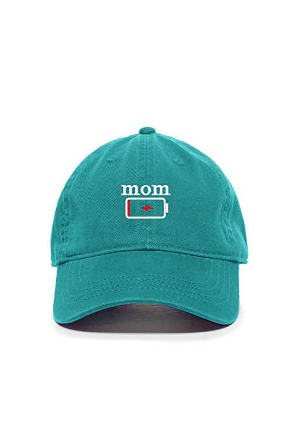 Mom Low Battery Baseball Cap Embroidered Cotton Adjustable Dad Hat Teal