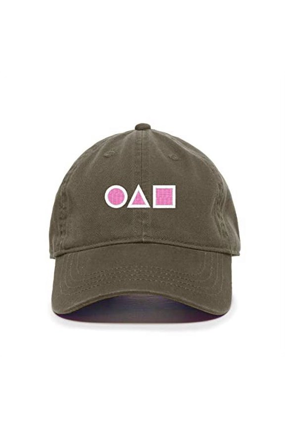 OJM Korean Letters Baseball Cap Embroidered Cotton Adjustable Dad Hat Olive