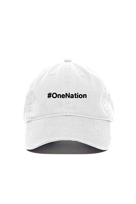 #OneNation Baseball Cap Embroidered Cotton Adjustable Dad Hat White