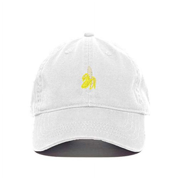 Tech Design Peeled Banana Baseball Cap Embroidered Cotton Adjustable Dad Hat White