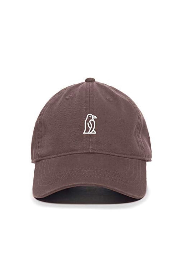 Penguin Baseball Cap Embroidered Cotton Adjustable Dad Hat Brown