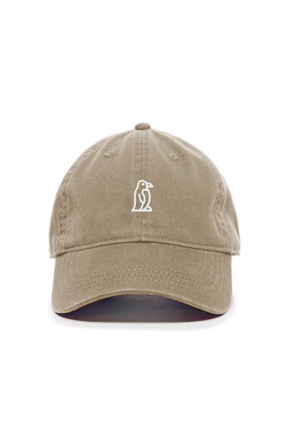 Penguin Baseball Cap Embroidered Cotton Adjustable Dad Hat Khaki