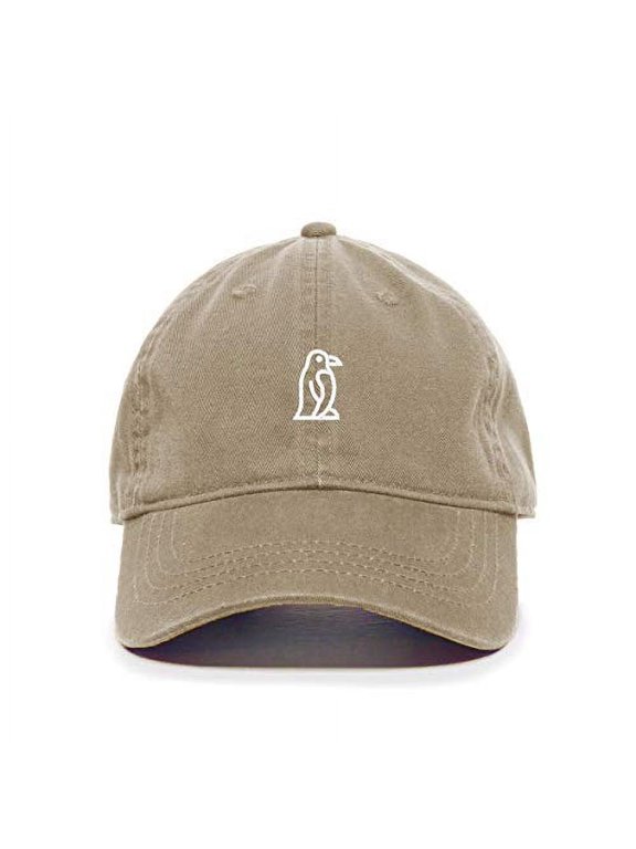 Penguin Baseball Cap Embroidered Cotton Adjustable Dad Hat Khaki