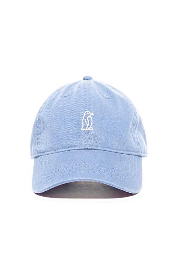Penguin Baseball Cap Embroidered Cotton Adjustable Dad Hat Light Blue