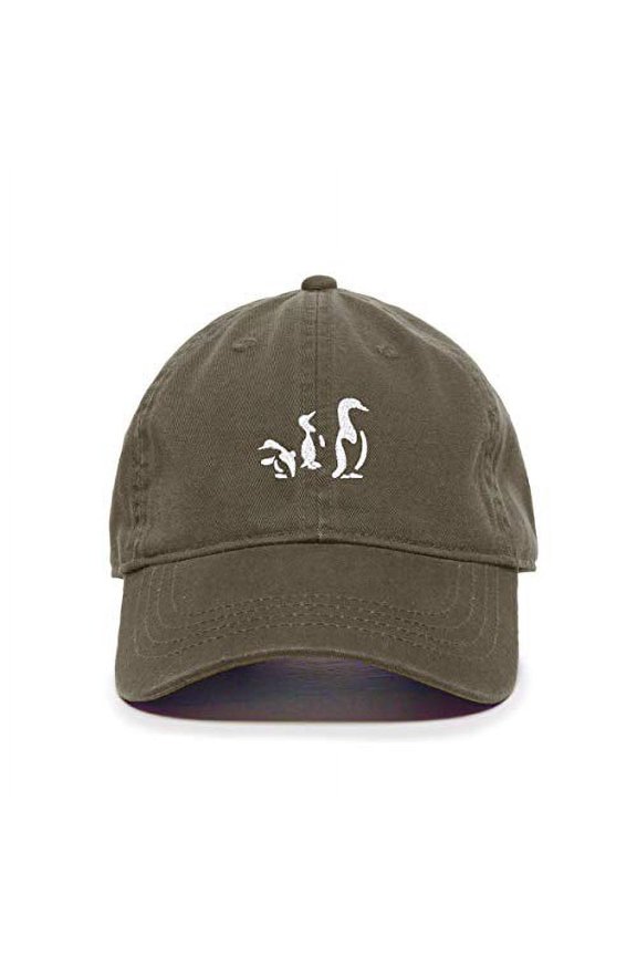 Penguins Baseball Cap Embroidered Cotton Adjustable Dad Hat Olive