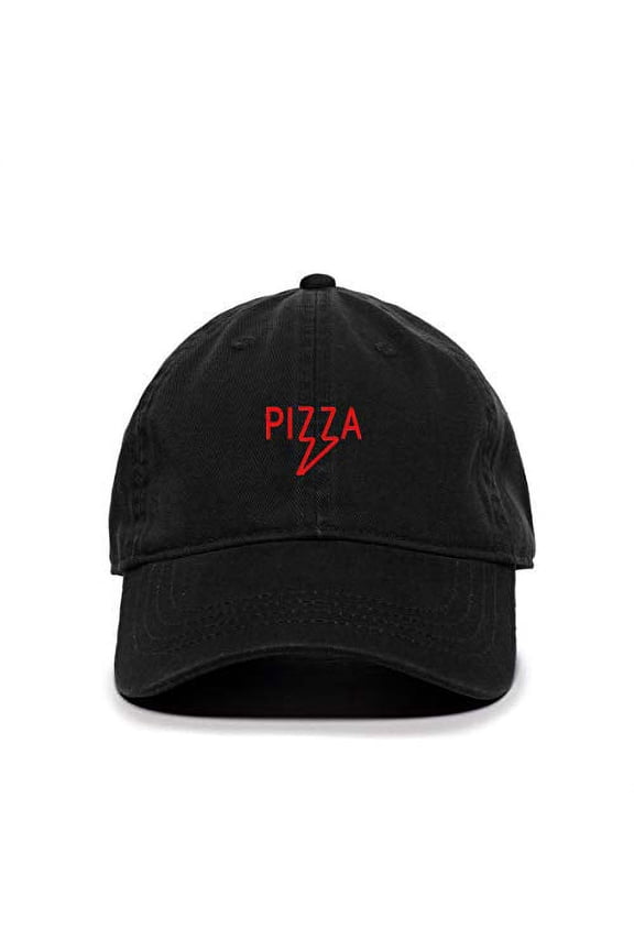 Pizza Baseball Cap Embroidered Cotton Adjustable Dad Hat Black