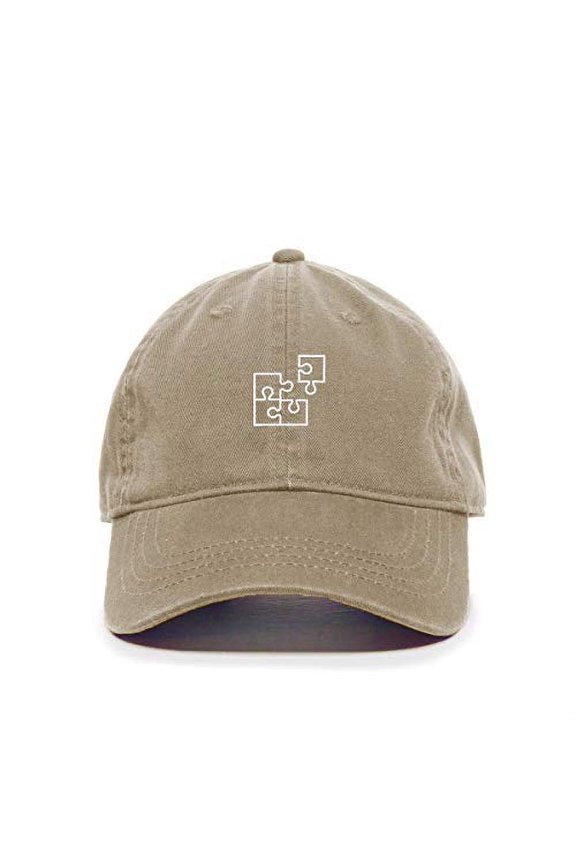 Puzzle Baseball Cap Embroidered Cotton Adjustable Dad Hat Khaki