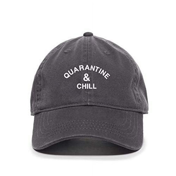 Tech Design Quarantine and Chill Baseball Cap Embroidered Cotton Adjustable Dad Hat Charcoal