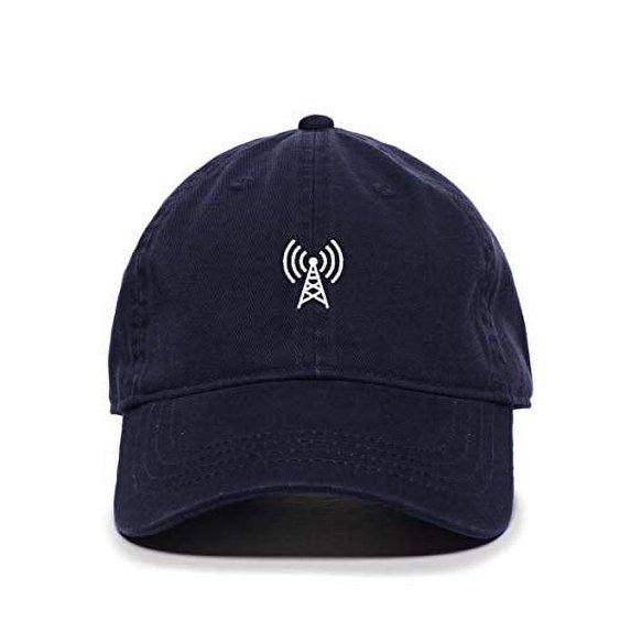 Tech Design Radio Tower Baseball Cap Embroidered Cotton Adjustable Dad Hat Navy