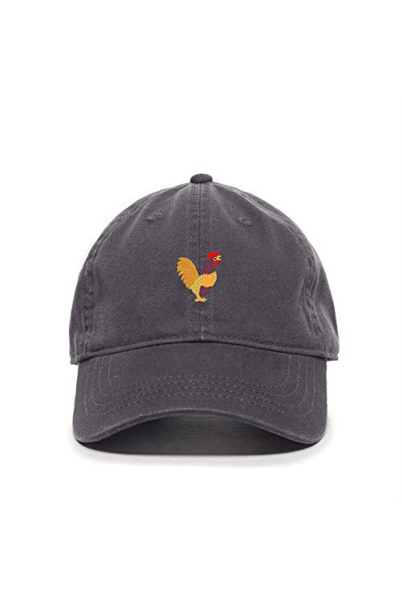 Rooster Baseball Cap Embroidered Cotton Adjustable Dad Hat Charcoal