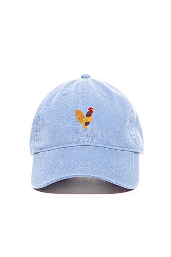 Rooster Baseball Cap Embroidered Cotton Adjustable Dad Hat Light Blue