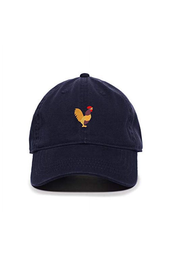 Rooster Baseball Cap Embroidered Cotton Adjustable Dad Hat Navy