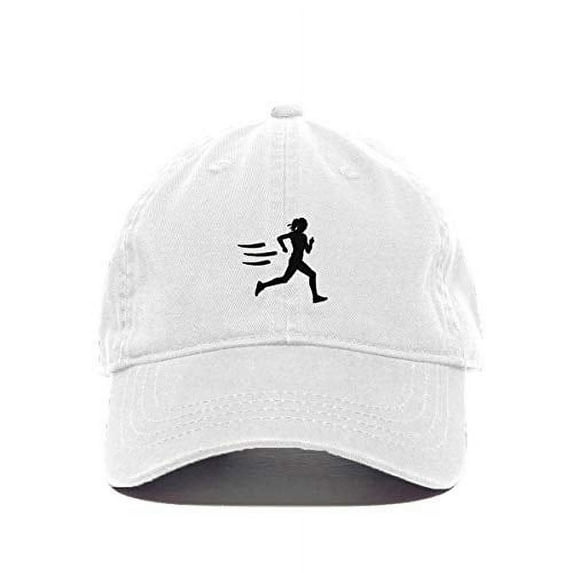 Tech Design Running Woman Baseball Cap Embroidered Cotton Adjustable Dad Hat White