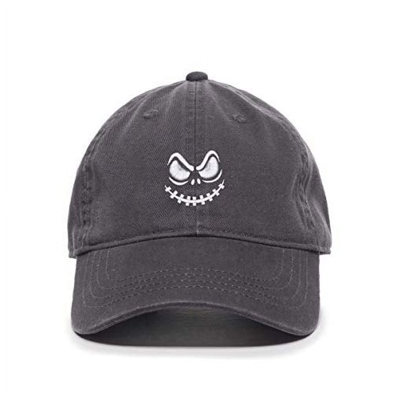 Tech Design Scary Face Halloween Baseball Cap Embroidered Cotton Adjustable Dad Hat Charcoal
