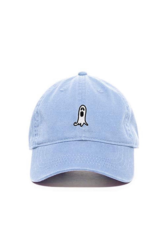Scary Ghost Screaming Halloween Baseball Cap Embroidered Cotton Adjustable Dad Hat Light Blue