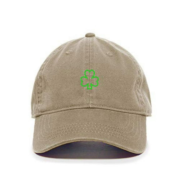 Tech Design Shamrock Heart Outline Baseball Cap Embroidered Cotton Adjustable Dad Hat Khaki