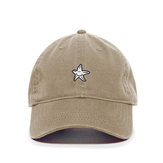 Tech Design Smiley Starfish Baseball Cap Embroidered Cotton Adjustable Dad Hat Khaki