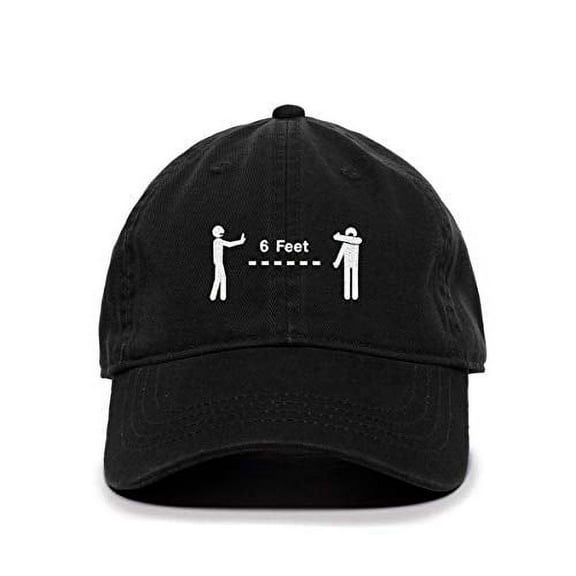 Tech Design Social Distancing 6 Feet Baseball Cap Embroidered Cotton Adjustable Dad Hat Black