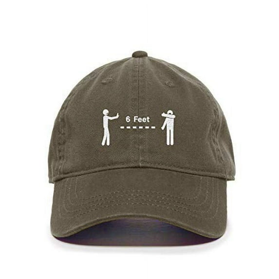 Tech Design Social Distancing 6 Feet Baseball Cap Embroidered Cotton Adjustable Dad Hat Olive