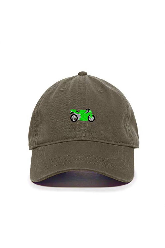 Sport Motorcycle Baseball Cap Embroidered Cotton Adjustable Dad Hat Olive
