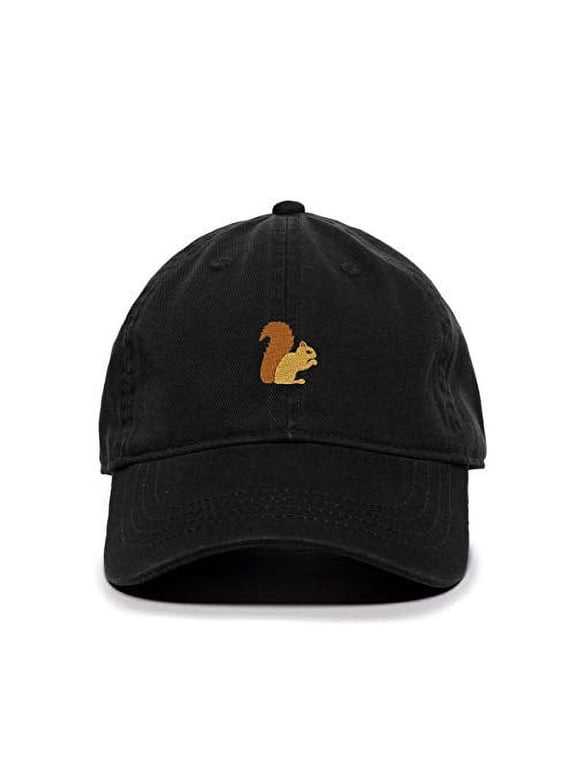 Squirrel Baseball Cap Embroidered Cotton Adjustable Dad Hat Black