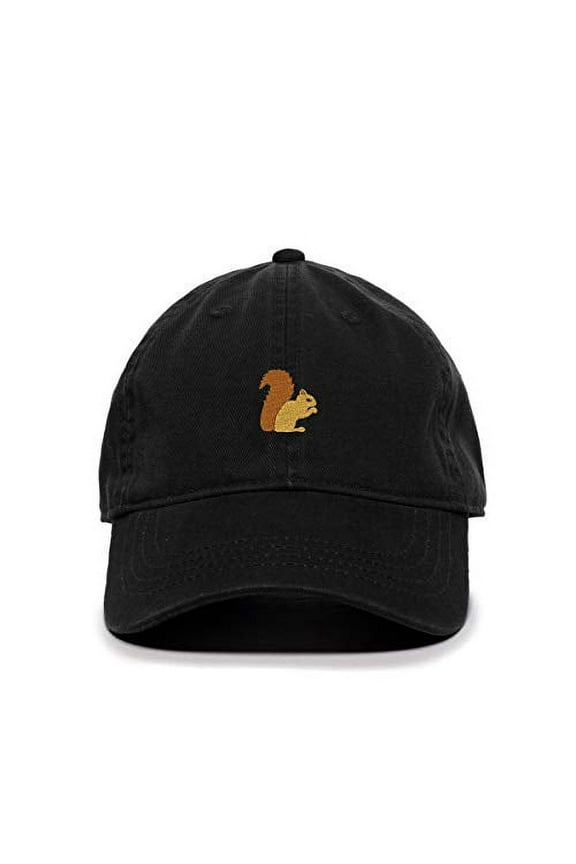 Squirrel Baseball Cap Embroidered Cotton Adjustable Dad Hat Black