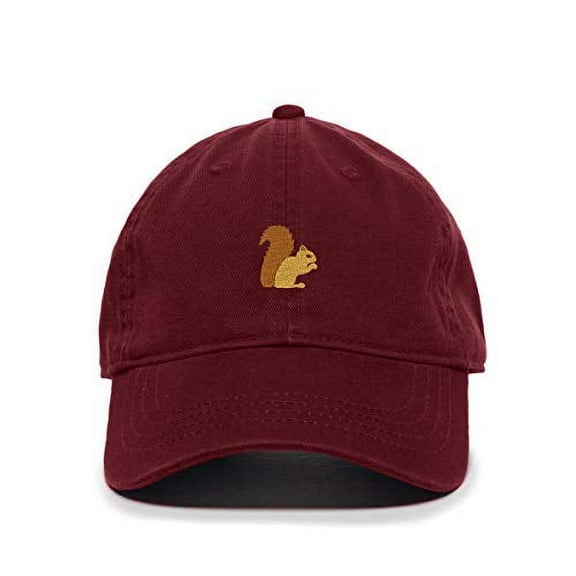 Tech Design Squirrel Baseball Cap Embroidered Cotton Adjustable Dad Hat Burgundy