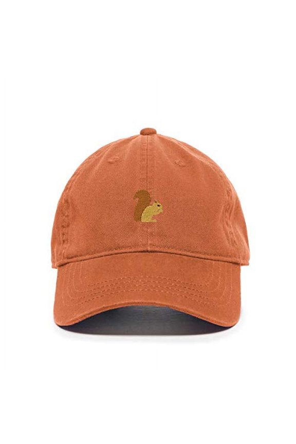 Squirrel Baseball Cap Embroidered Cotton Adjustable Dad Hat Orange