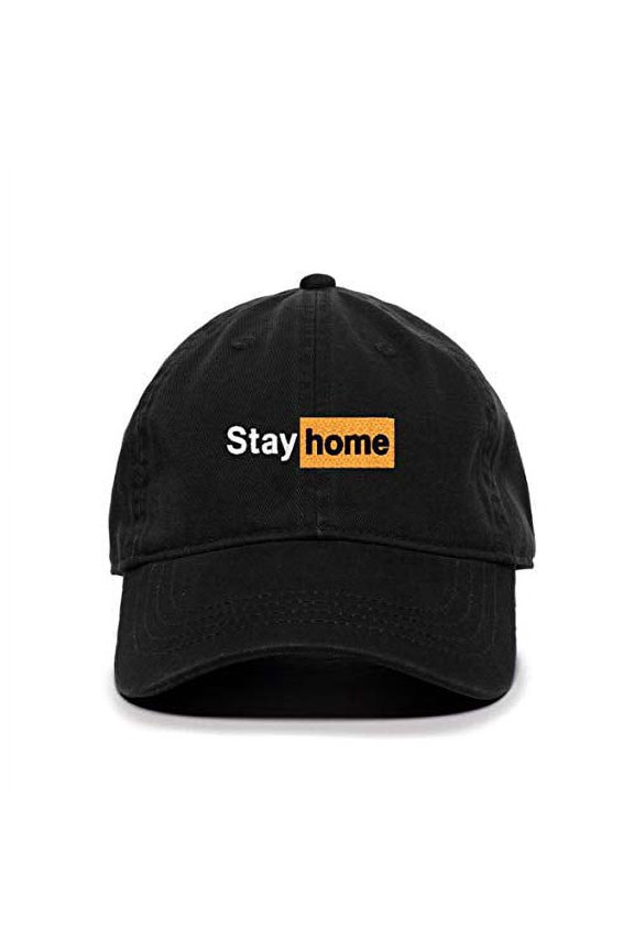 Stay Home Baseball Cap Embroidered Cotton Adjustable Dad Hat Black