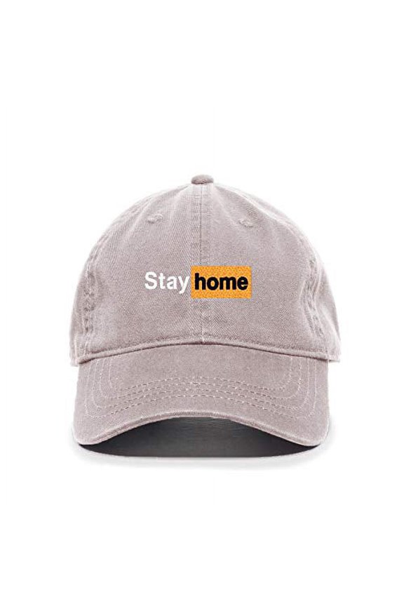 Stay Home Baseball Cap Embroidered Cotton Adjustable Dad Hat Light Grey
