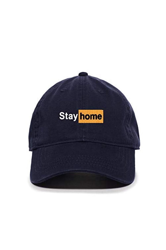 Stay Home Baseball Cap Embroidered Cotton Adjustable Dad Hat Navy