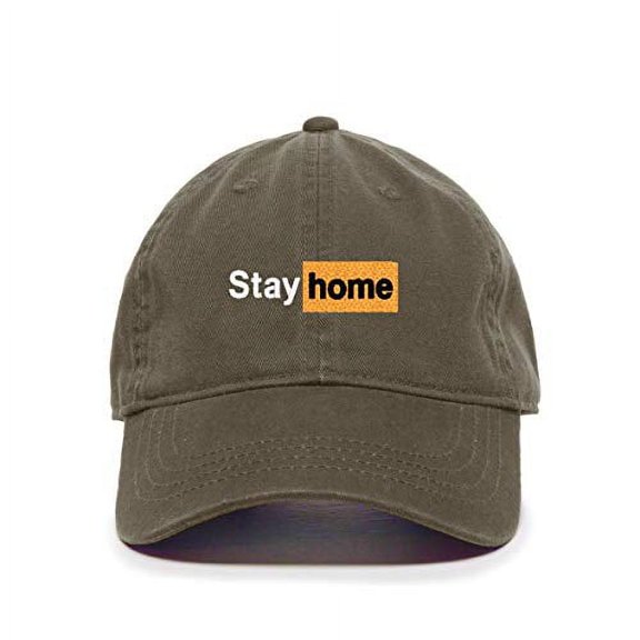 Tech Design Stay Home Baseball Cap Embroidered Cotton Adjustable Dad Hat Olive