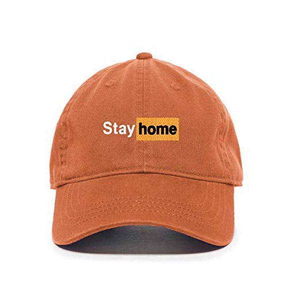 Tech Design Stay Home Baseball Cap Embroidered Cotton Adjustable Dad Hat Orange