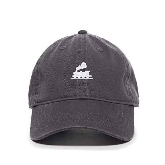 Tech Design Steam Train Baseball Cap Embroidered Cotton Adjustable Dad Hat Charcoal