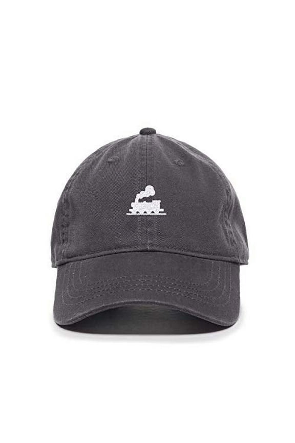 Steam Train Baseball Cap Embroidered Cotton Adjustable Dad Hat Charcoal