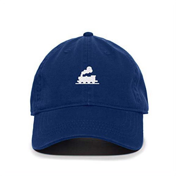 Tech Design Steam Train Baseball Cap Embroidered Cotton Adjustable Dad Hat Royal Blue