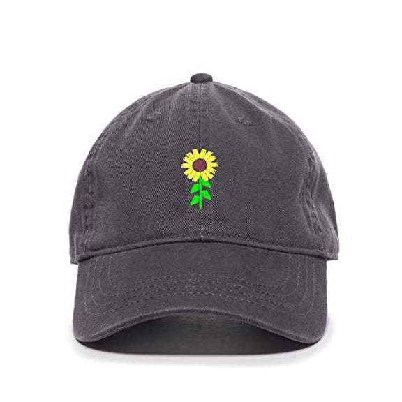 Tech Design Sunflower Baseball Cap Embroidered Cotton Adjustable Dad Hat Charcoal