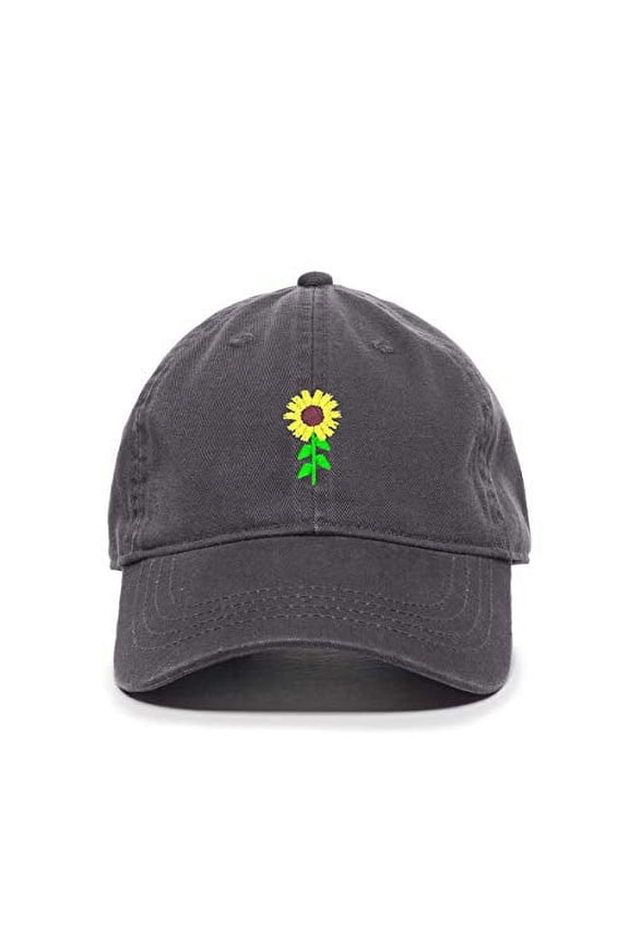 Sunflower Baseball Cap Embroidered Cotton Adjustable Dad Hat Charcoal