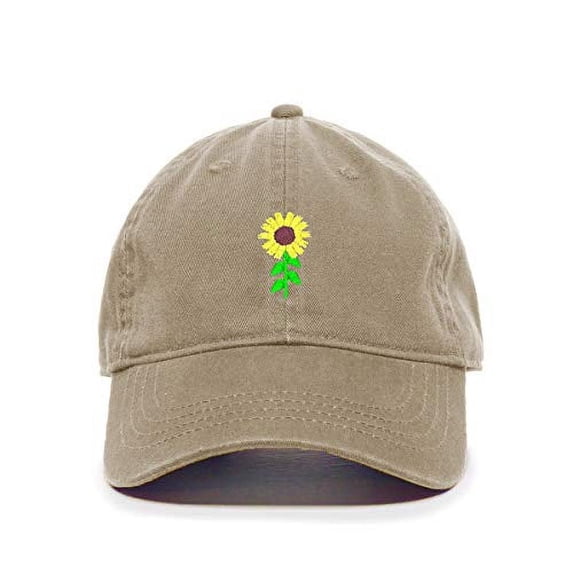 Tech Design Sunflower Baseball Cap Embroidered Cotton Adjustable Dad Hat Khaki