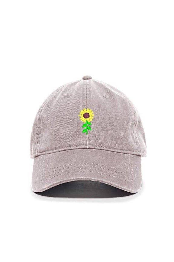 Sunflower Baseball Cap Embroidered Cotton Adjustable Dad Hat Light Grey