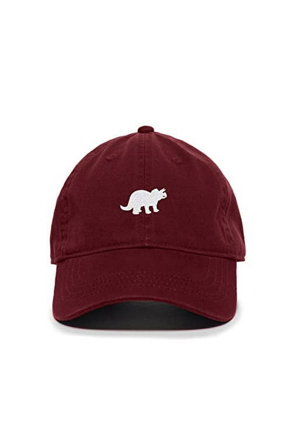 Triceratops Dinosaur Baseball Cap Embroidered Cotton Adjustable Dad Hat Burgundy
