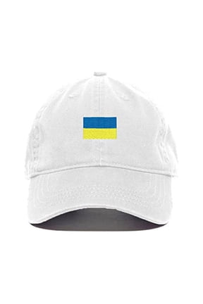 Ukraine Flag Baseball Cap Embroidered Cotton Adjustable Dad Hat White