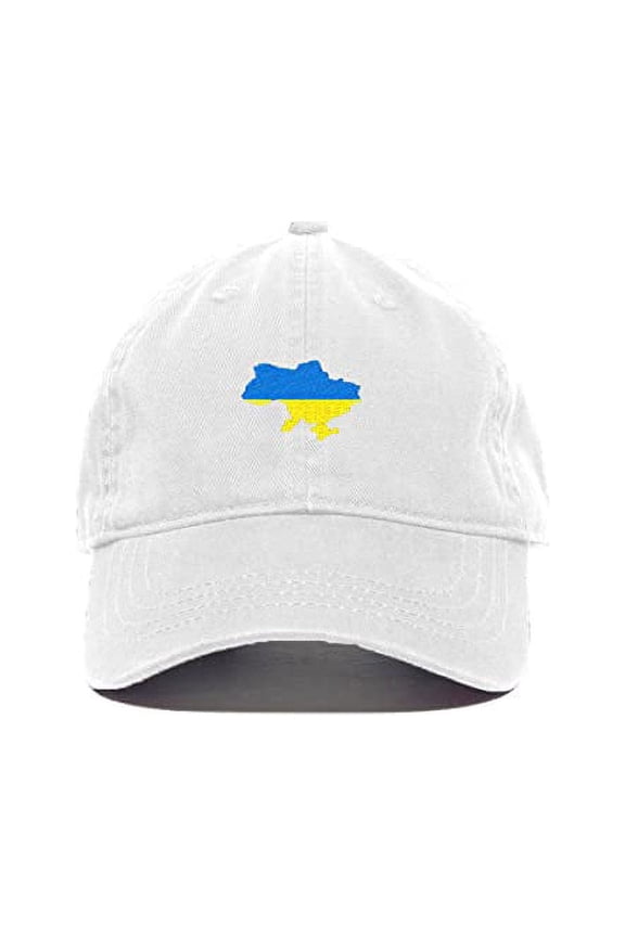 Ukraine Map Baseball Cap Embroidered Cotton Adjustable Dad Hat White